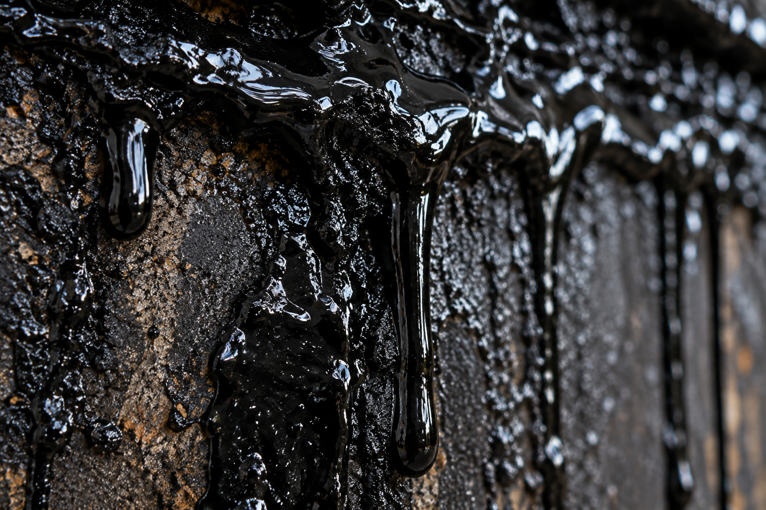 Thick, glossy stage 3 glazed creosote dripping like tar down a flue wall